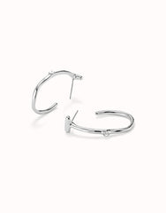 Hoop Earrings With White Topaz - Silver