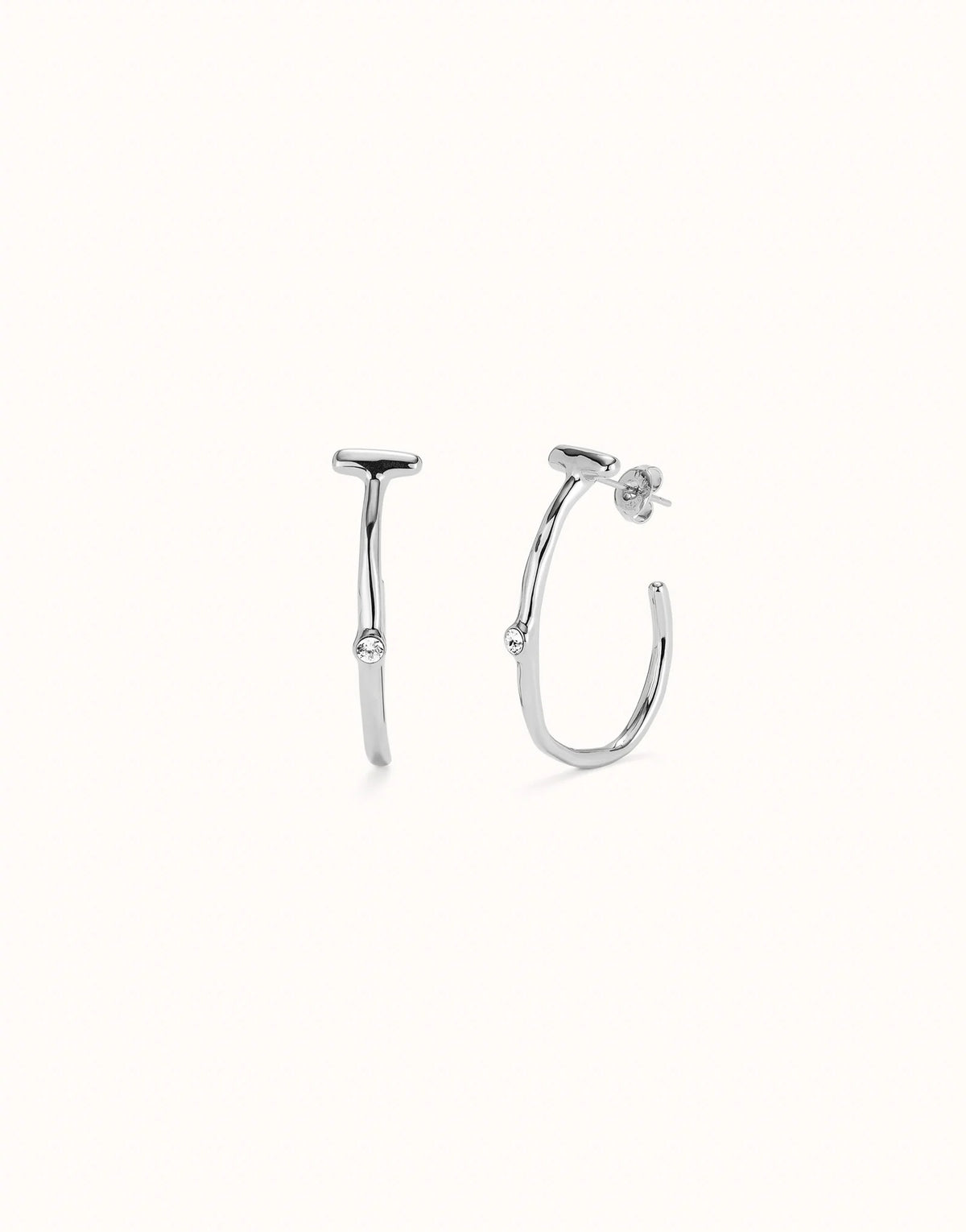 Hoop Earrings With White Topaz - Silver