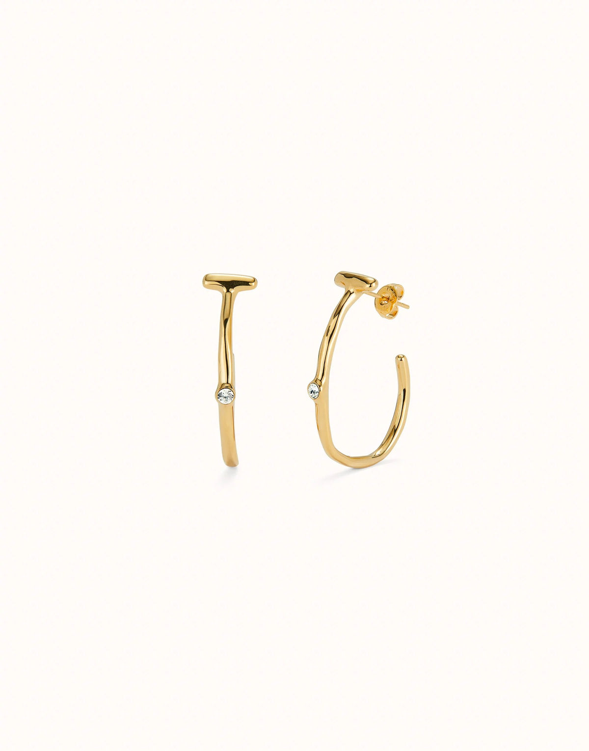 Hoop Earrings With White Topaz - Gold