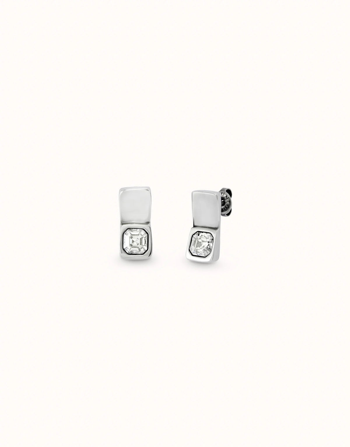 Stud Earring Plated Sterling Silver With White Faceted Crystal