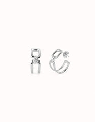 Double Hoop Earrings With White Topaz - Silver