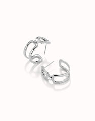 Double Hoop Earrings With White Topaz - Silver