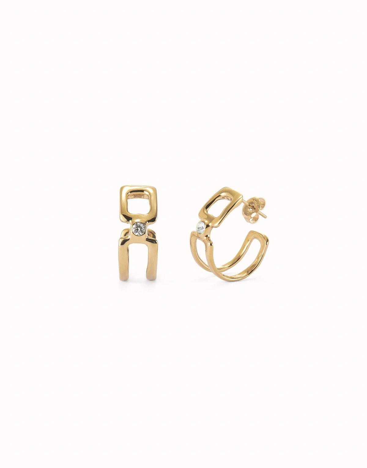 Double Hoop Earrings With White Topaz - Gold