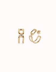 Double Hoop Earrings With White Topaz - Gold