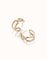 Double Hoop Earrings With White Topaz - Gold