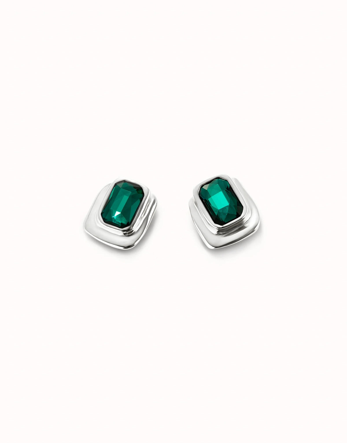 Stud Earrings With Green Faceted Crystal - Silver