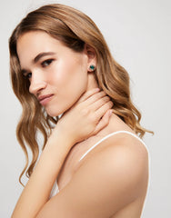 Stud Earrings With Green Faceted Crystal - Silver