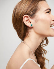 Stud Earrings With Green Faceted Crystal - Silver