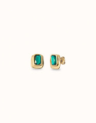 Stud Earrings With Green Faceted Crystal - Gold