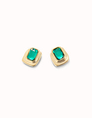 Stud Earrings With Green Faceted Crystal - Gold