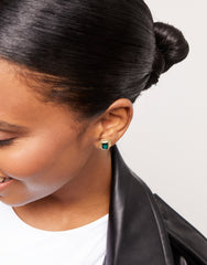 Stud Earrings With Green Faceted Crystal - Gold
