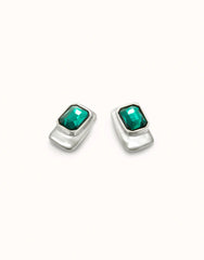 Rectangular-Shaped Earrings With Green Faceted Crystal