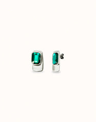 Rectangular-Shaped Earrings With Green Faceted Crystal