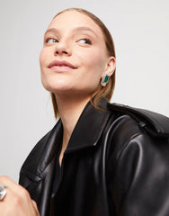 Rectangular-Shaped Earrings With Green Faceted Crystal