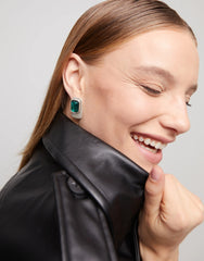 Rectangular-Shaped Earrings With Green Faceted Crystal