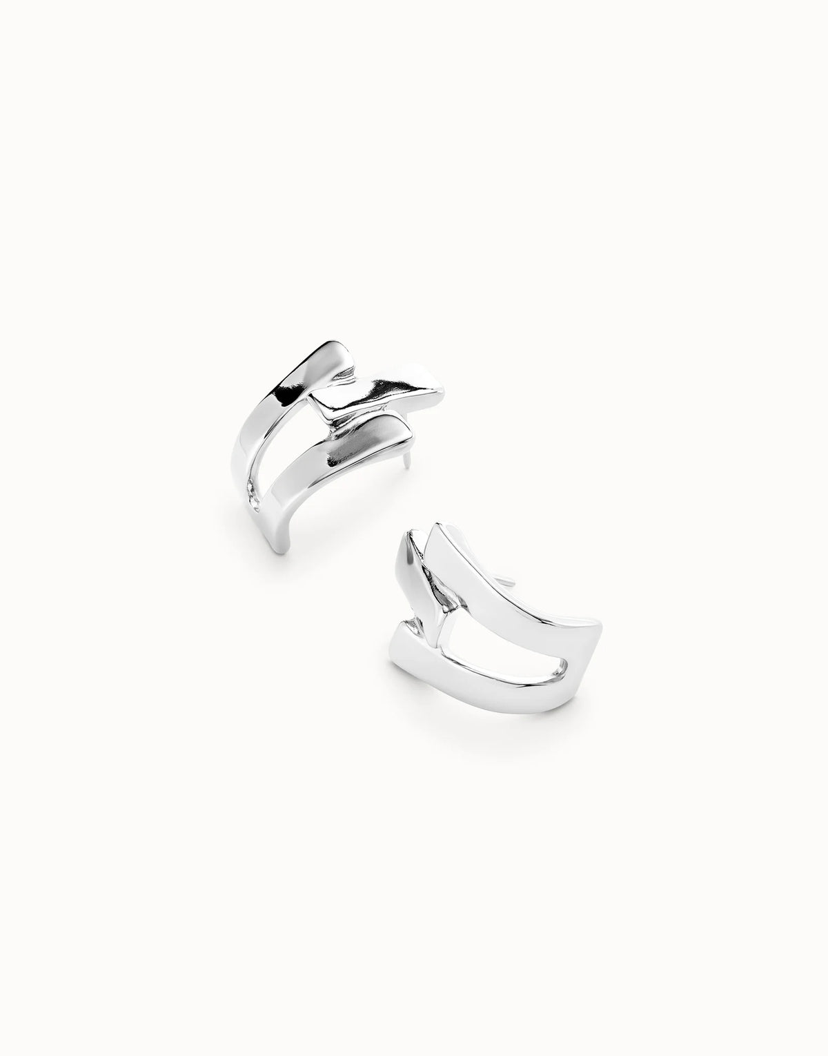 Triple-Curve Stud Earrings - Silver