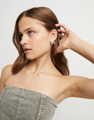 Triple-Curve Stud Earrings - Silver