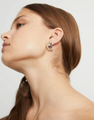 Triple-Curve Stud Earrings - Silver