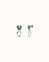 Drop Earrings With Green Crystals - Silver