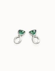 Drop Earrings With Green Crystals - Silver