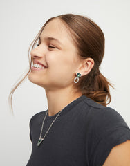 Drop Earrings With Green Crystals - Silver