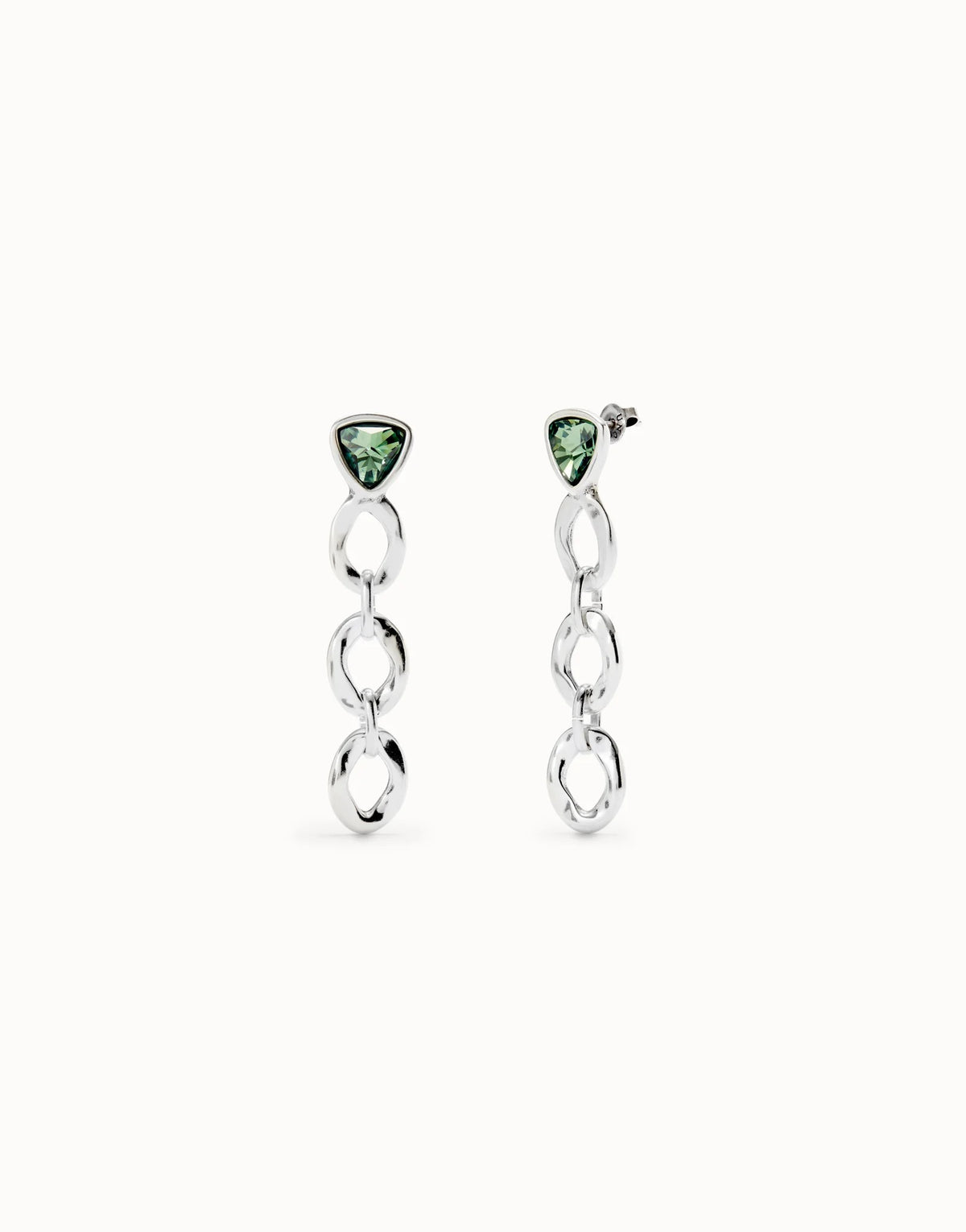 Drop Earrings With Links And Green Glass