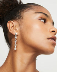 Drop Earrings With Bead Shaped Links - Silver