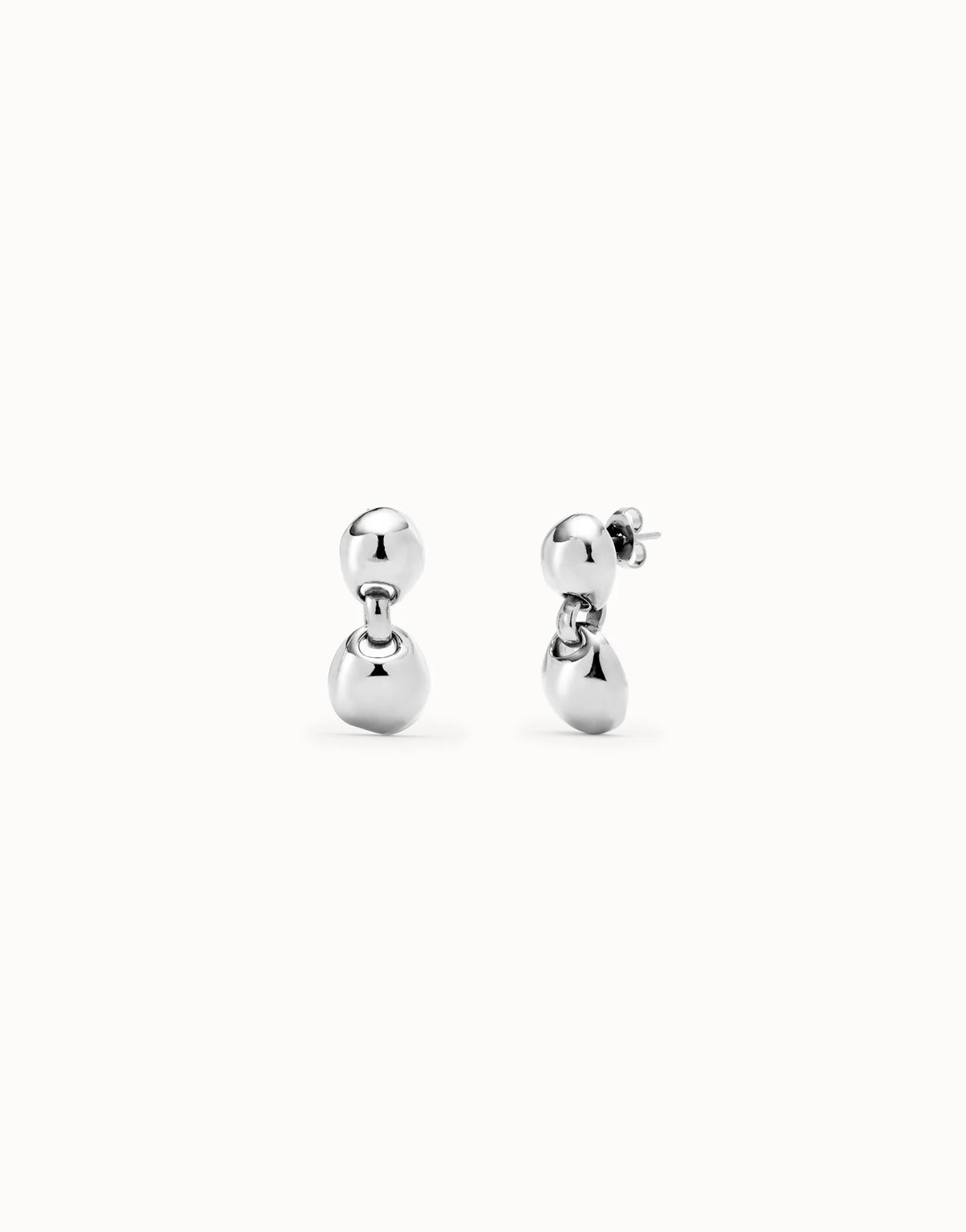 Drop Earrings With Two Beads - Silver