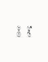 Drop Earrings With Two Beads - Silver