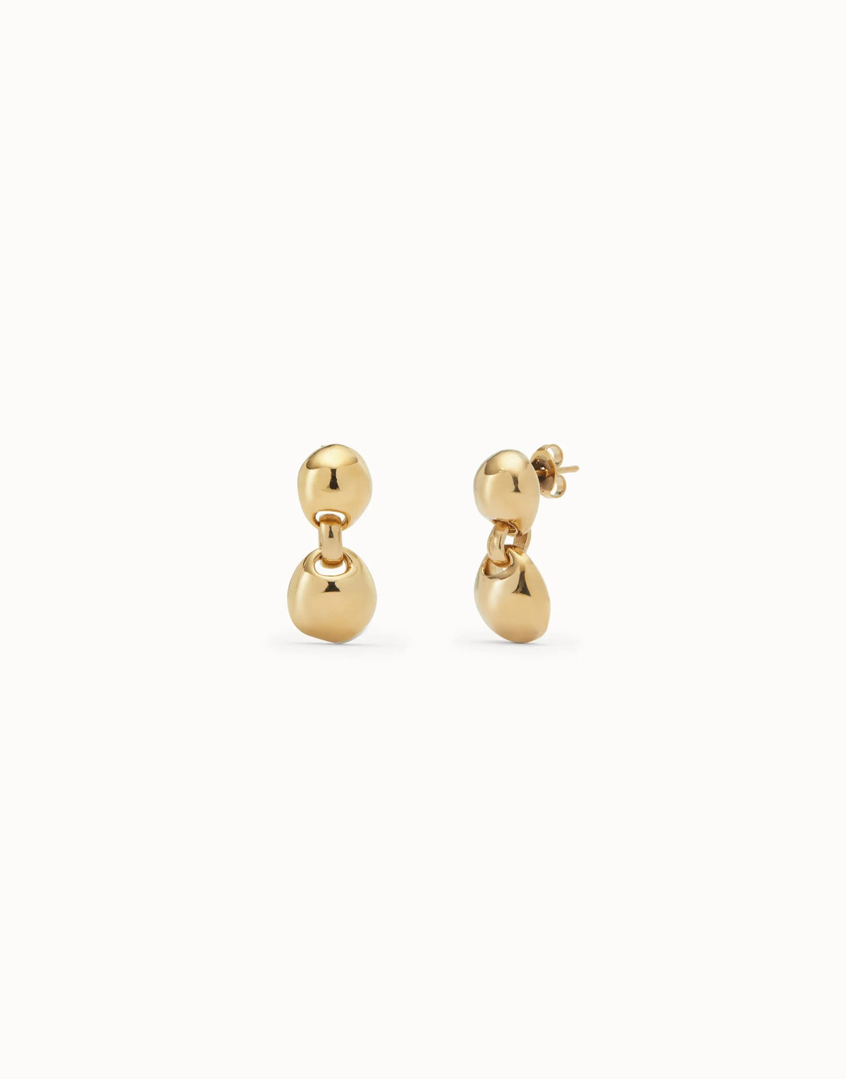Drop Earrings With Two Beads - Gold