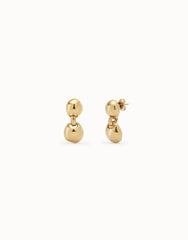 Drop Earrings With Two Beads - Gold