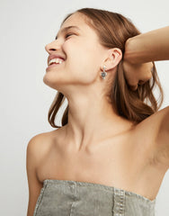 Drop Earrings With Heart And Black Crystal - Silver