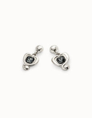 Drop Earrings With Heart And Black Crystal - Silver
