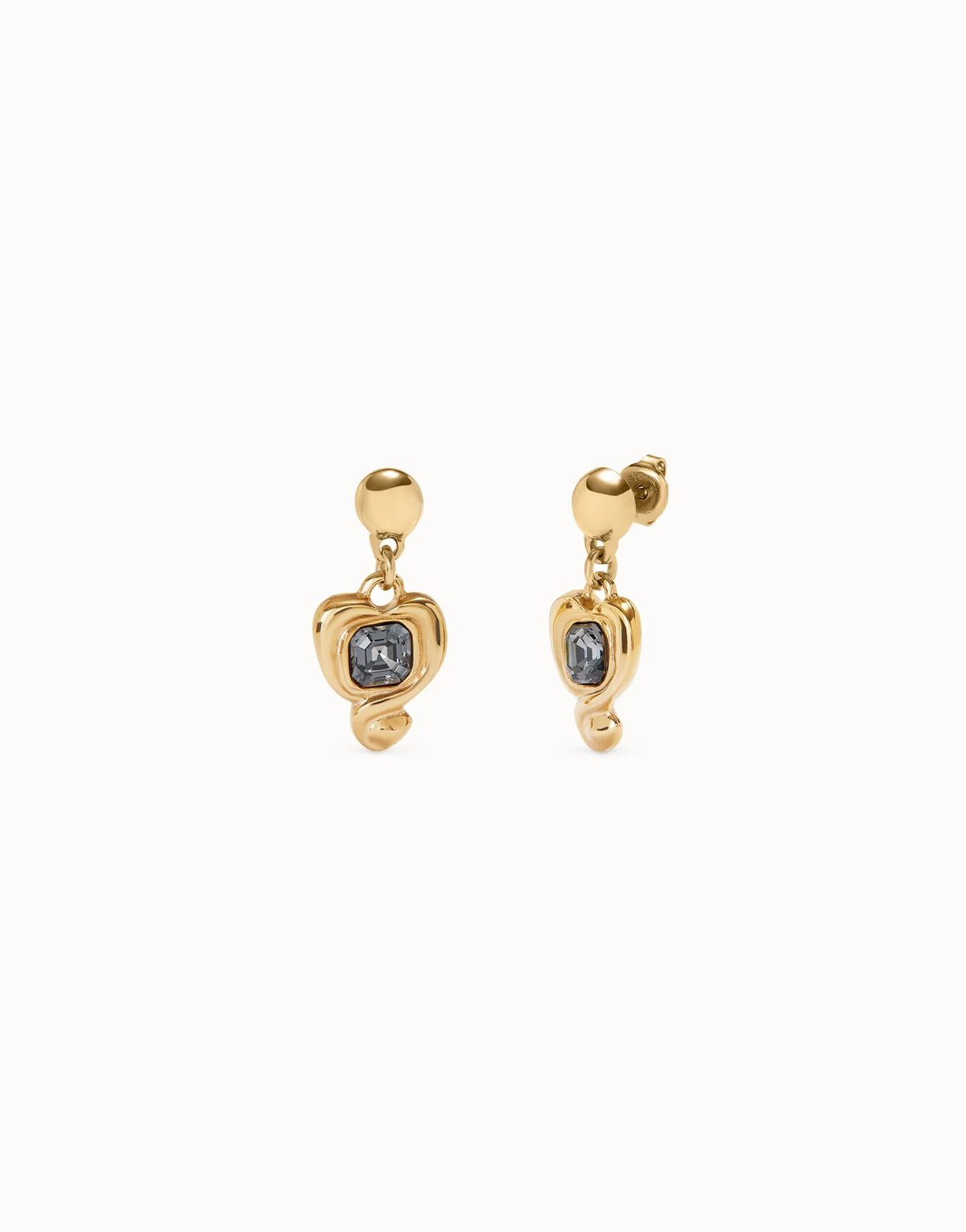 Drop Earrings With Heart And Black Crystal - Gold