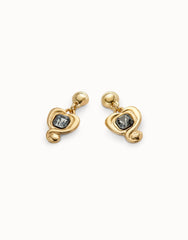 Drop Earrings With Heart And Black Crystal - Gold
