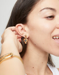 Drop Earrings With Heart And Black Crystal - Gold