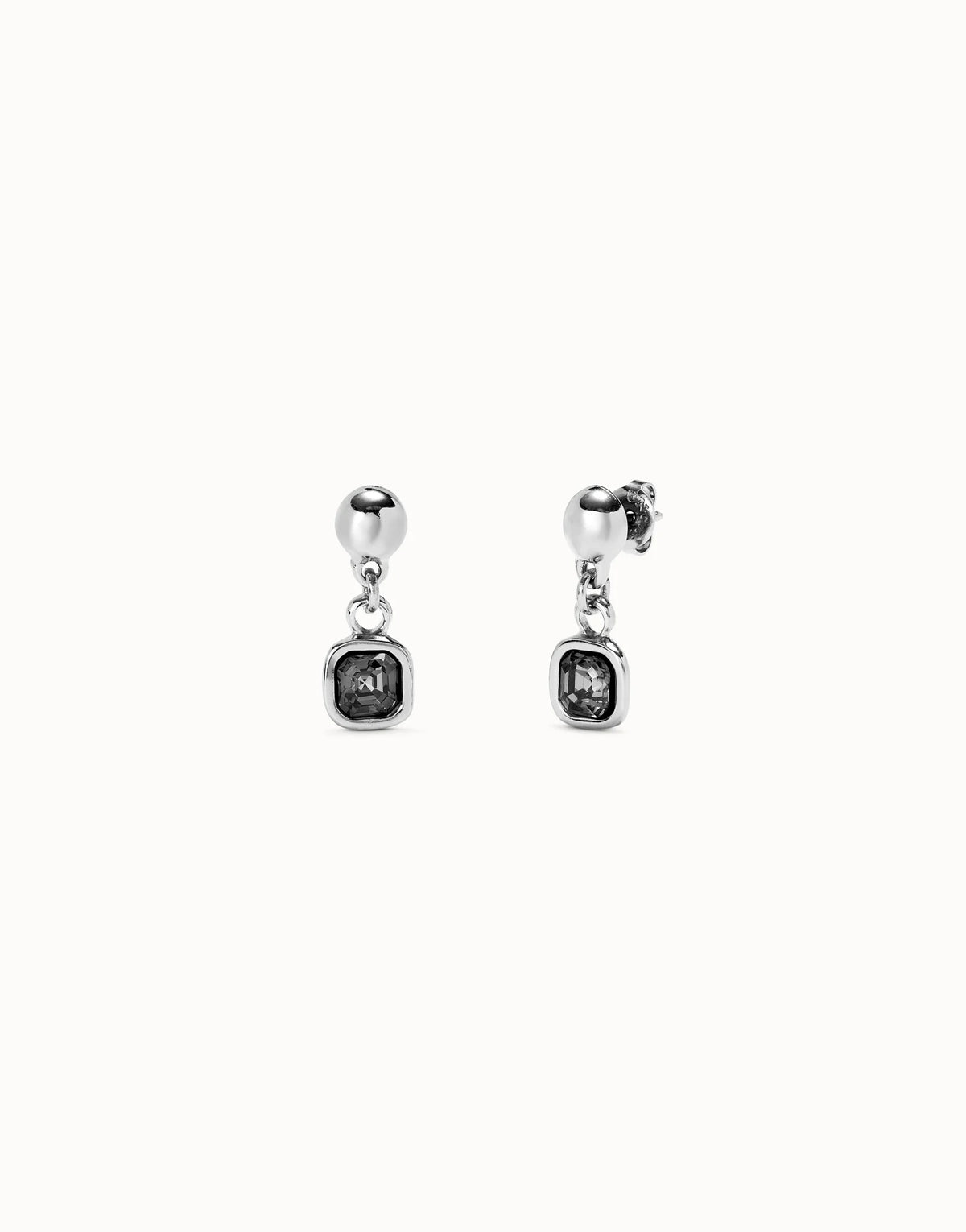 Drop Earrings With Black Crystal - Silver
