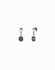 Drop Earrings With Black Crystal - Silver