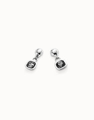 Drop Earrings With Black Crystal - Silver