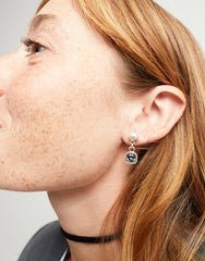 Drop Earrings With Black Crystal - Silver