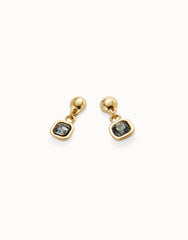 Drop Earrings With Black Crystal - Gold