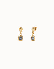 Drop Earrings With Black Crystal - Gold