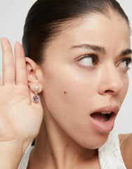 Drop Earrings With Pink Crystal - Silver