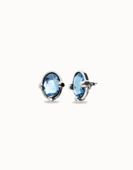 Earrings With Blue Faceted Crystal - Silver