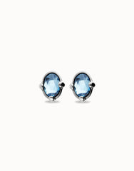 Earrings With Blue Faceted Crystal - Silver