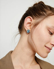 Earrings With Blue Faceted Crystal - Silver