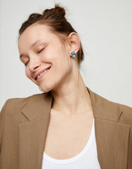 Earrings With Blue Faceted Crystal - Silver