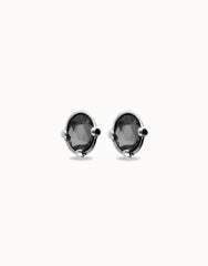Earrings With A Grey Faceted Crystal - Silver