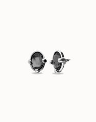 Earrings With A Grey Faceted Crystal - Silver
