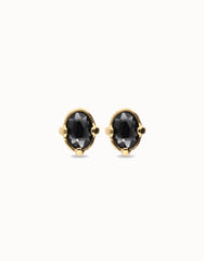 Earrings With Grey Faceted Crystal - Gold